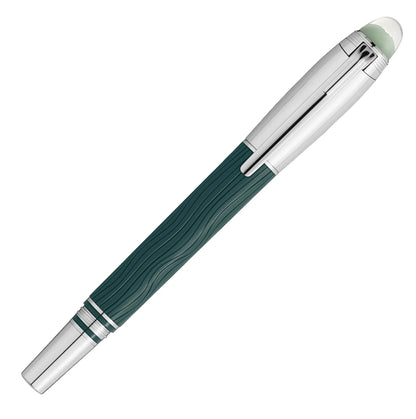 Montblanc stilografica starwalker polargreen con barrel verde ondulato e finitura platino elegante