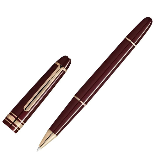 Montblanc meisterstück classique bordeaux roller con finitura oro e cappuccio abbinato colore bordeaux profondo