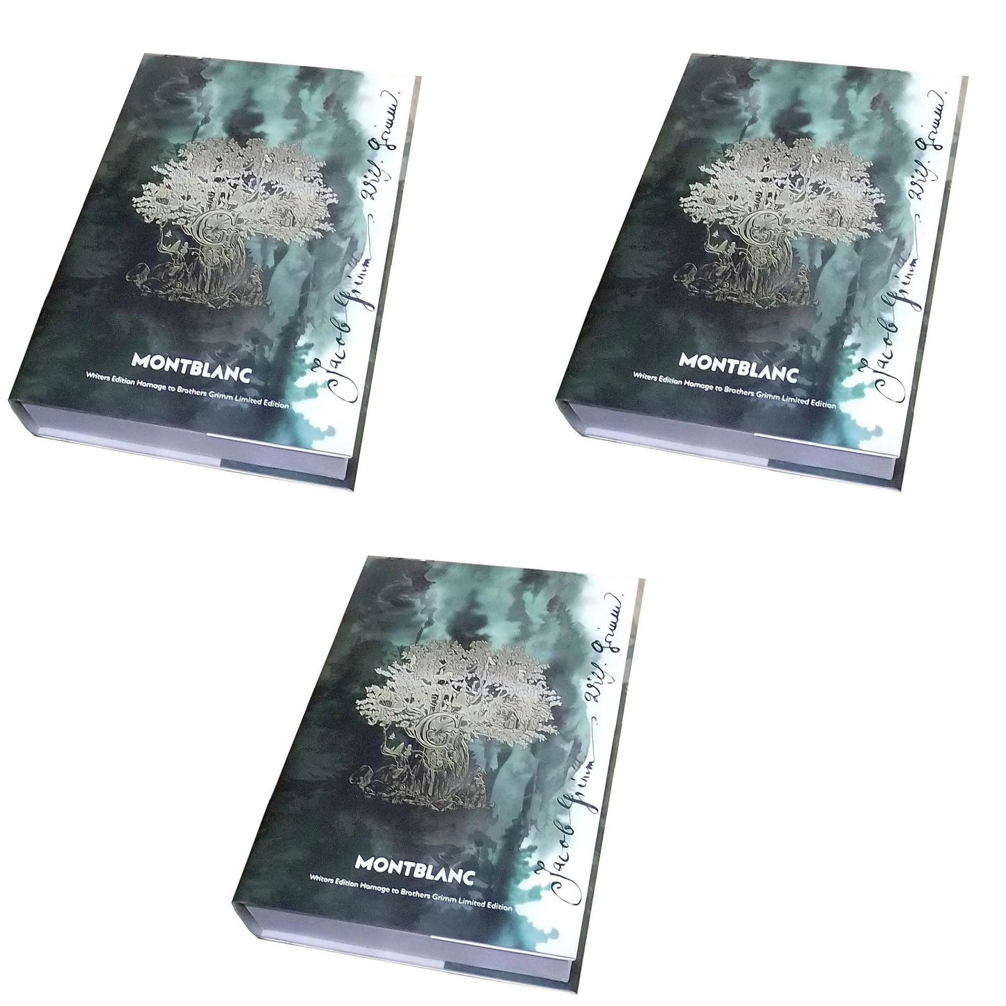 Montblanc writers edition fratelli grimm libro rilegato edizione limitata con albero in argento copertina marmorizzata nero e teal
