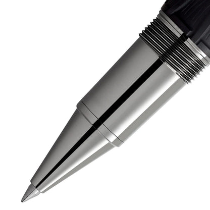Silver rollerball pen with polished metallic finish and black stripes from montblanc writers edition fratelli grimm set
