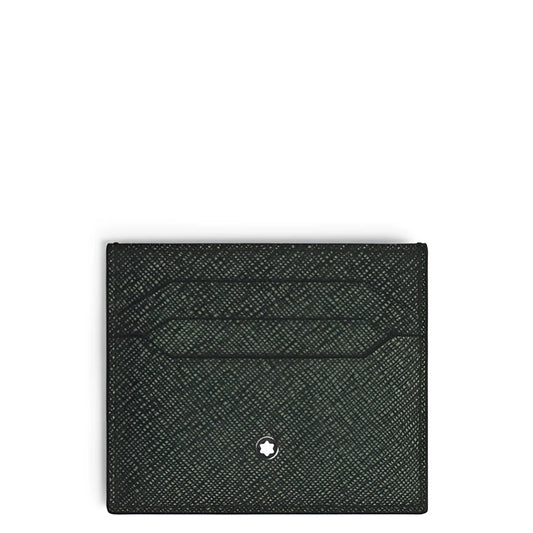 Portacarte montblanc nero in pelle sartorial goffrata con emblem a stella argentata e sei tasche sartorial tweed