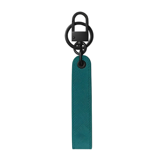 Portachiavi montblanc extreme 3.0 in pelle teal con motivo a spina di pesce e hardware metallico nero fern blue