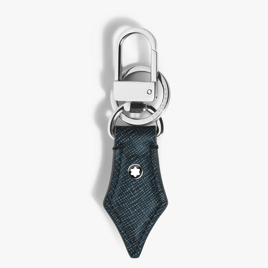 Portachiavi Montblanc tweed blu in pelle sartorial goffrata con chiusura metallica argento e logo Montblanc elegante combinazione bicolore