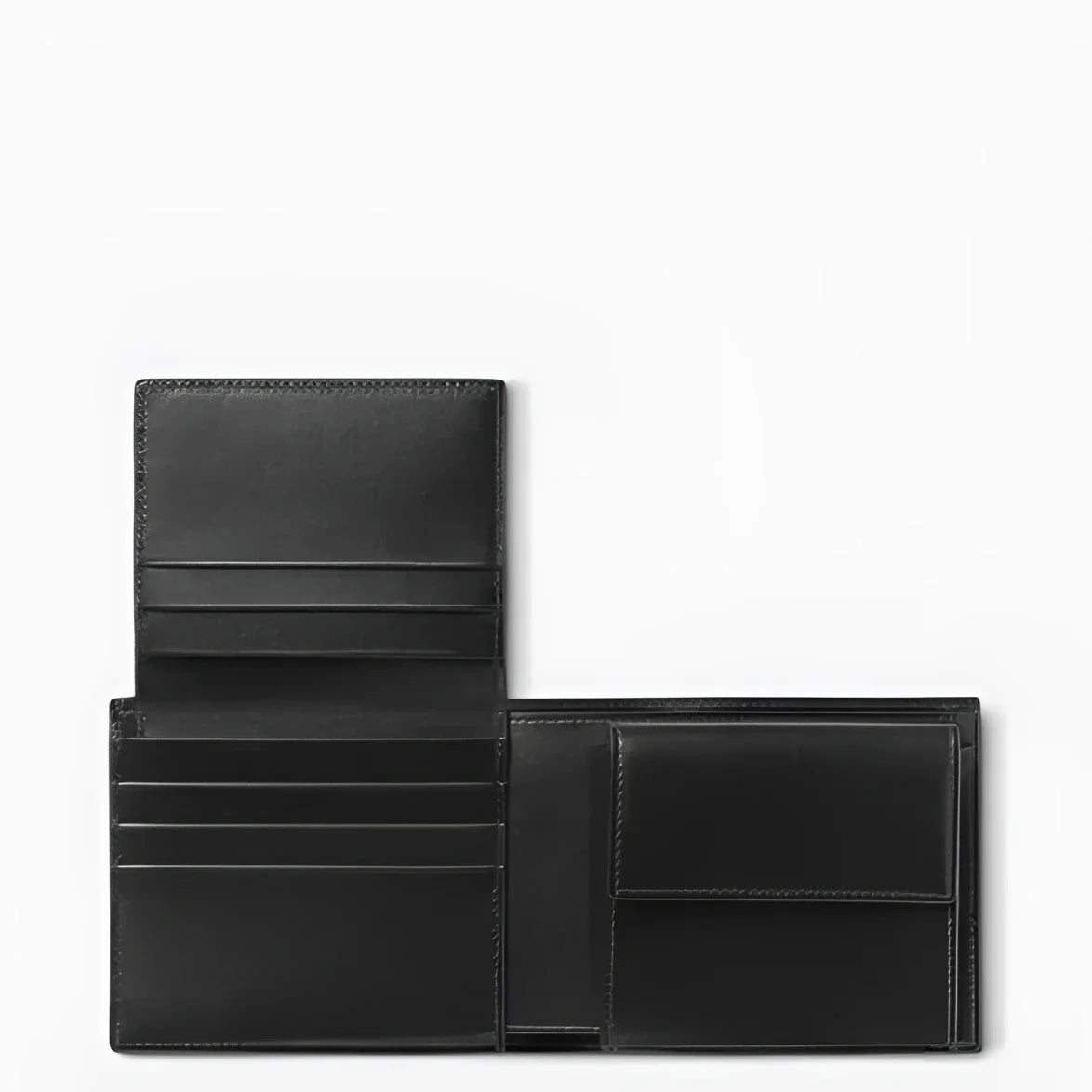 Montblanc portafoglio nero in vitello pieno fiore con 10 scomparti e fodera jacquard e portamonete centrale