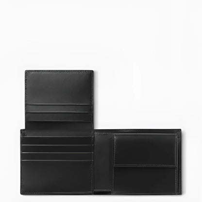 Montblanc portafoglio nero in vitello pieno fiore con 10 scomparti e fodera jacquard e portamonete centrale