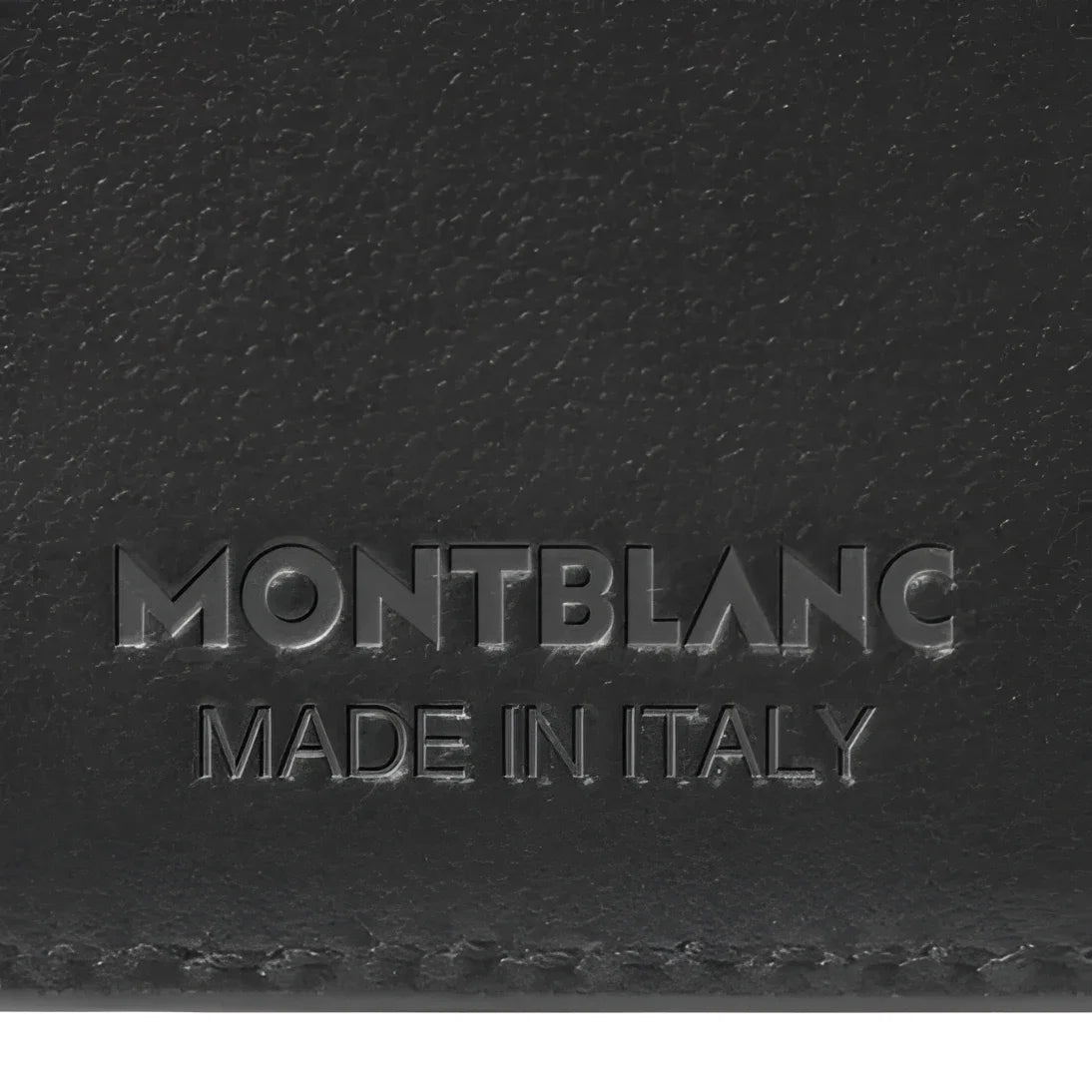 Portafoglio montblanc sottile trio in pelle nera con logo argentato impresso e stampa made in italy elegante e funzionale