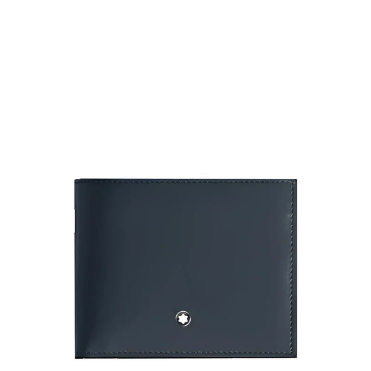 Portafoglio classico bifold Montblanc in pelle velluto blu con stella argento centrale elegante e funzionale