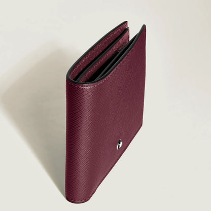 Montblanc portafoglio in pelle saffiano bordeaux con trim nero stampa saffiano e logo argentato scomparti sartorial cassis