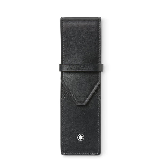 Montblanc astuccio per 2 strumenti da scrittura in pelle lucida nera con logo stella argento penne meisterstück