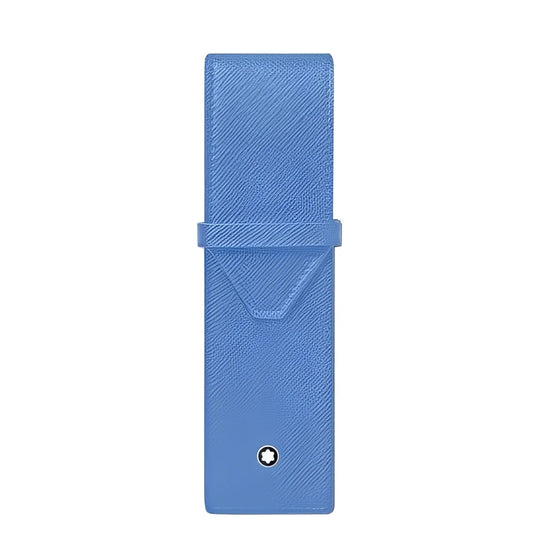 Blu cinturino in pelle testurizzata con emblema montblanc argentato per astuccio dusty blue per strumenti da scrittura