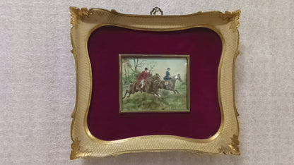 19世纪英国油画迷你画布，签名，带原装画框