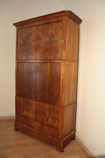 Splendido secretaire umberto scrittoio credenza in rovere massello con tre sezioni distinte e finitura marrone caldo