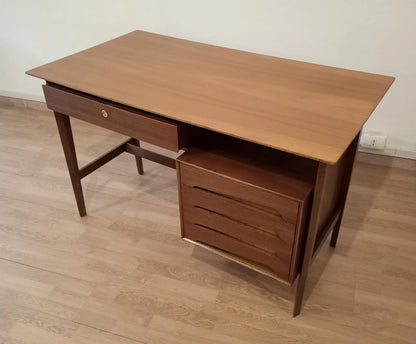 Scrivania scrittoio palutari edmondo palutari legno vintage anni 50 con cassetti e gambe rastremate mid-century modern