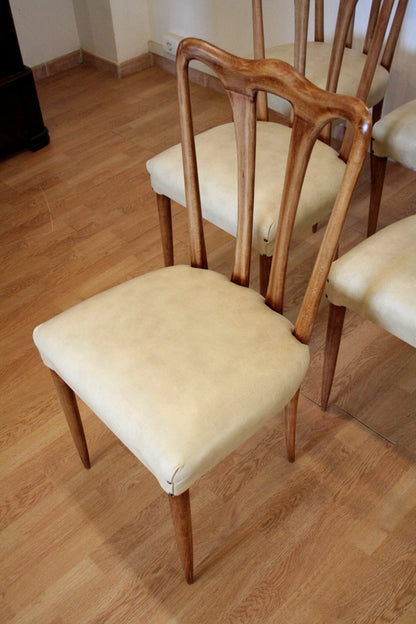 Sedia da pranzo in legno imbottita con similpelle bianca in perfette condizioni set 6 sedie mid-century modern design italiano prodotte negli anni 1960