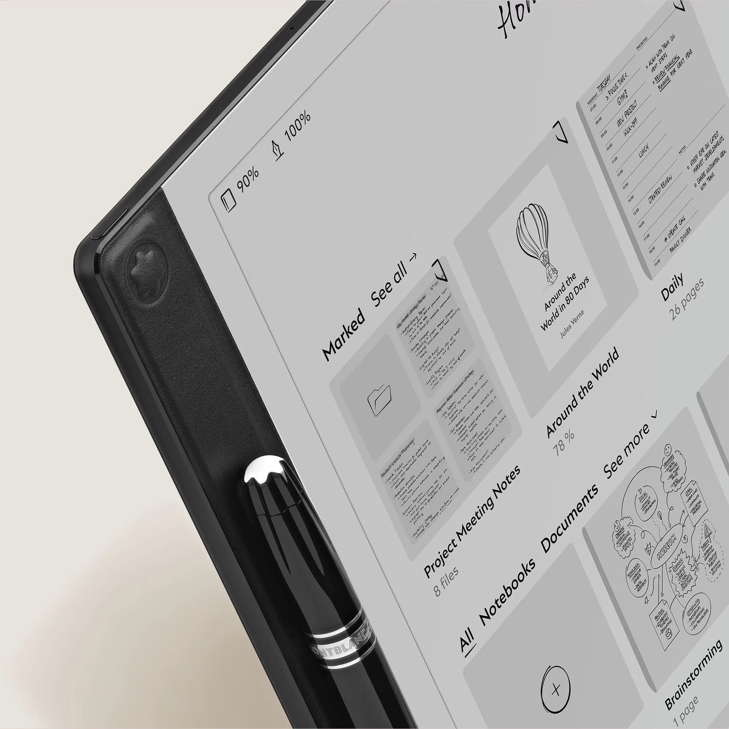 Montblanc digital paper nero 135010 tablet con custodia in pelle nera e portapenne integrato dal design minimalista