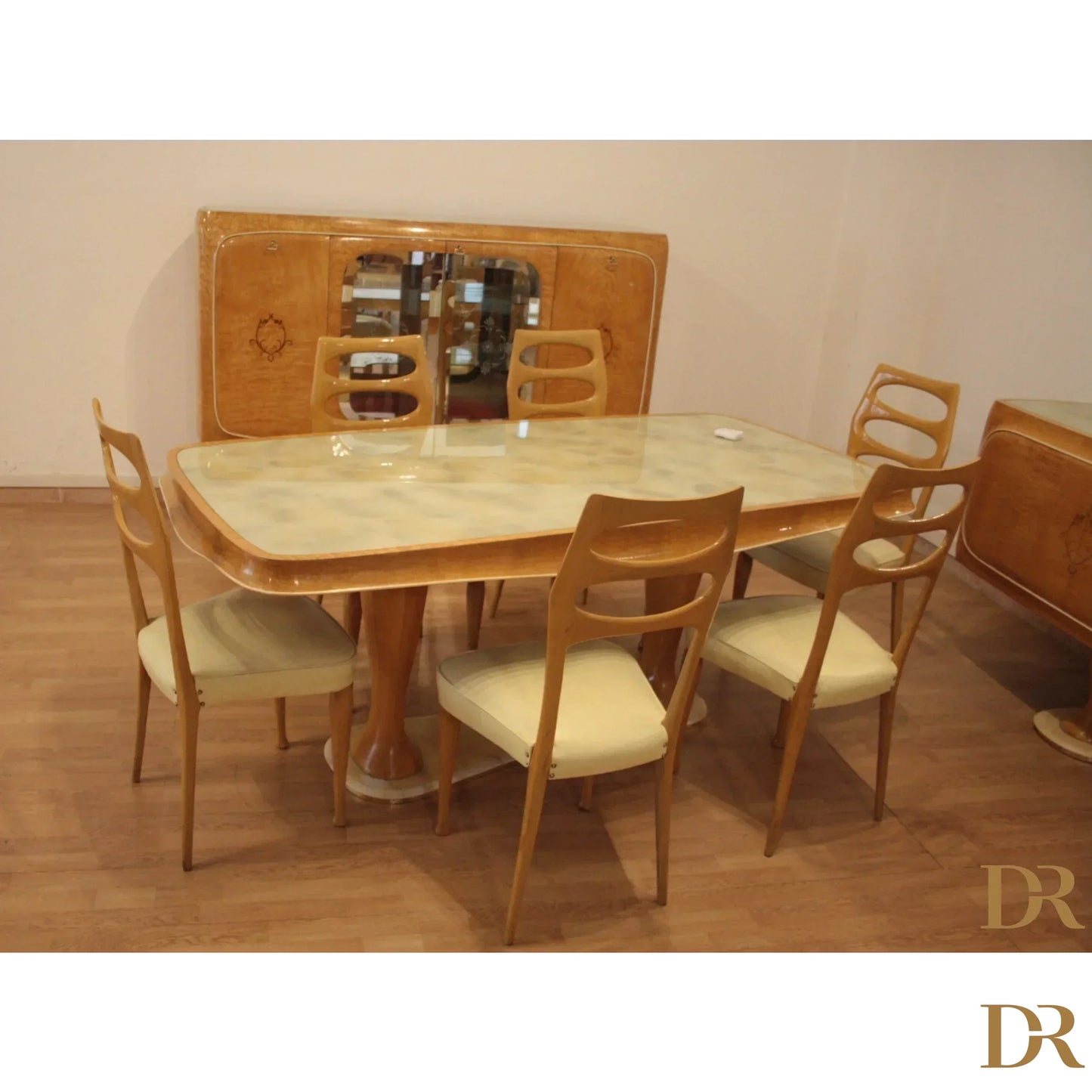 Vintage tavolo da pranzo mid-century moderno di vittorio dassi con sei sedie in legno anni 50 ideale per dario raia antiquariato