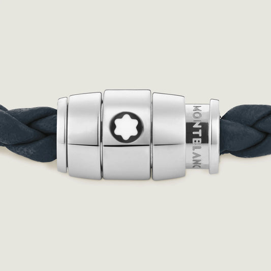 Montblanc Meisterstück 蓝色航空皮革三环不锈钢手链，L码 13601468