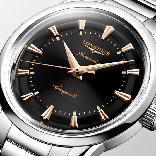 Longines Conquest Heritage 38mm 黑色自动钢表 L1.649.4.52.6