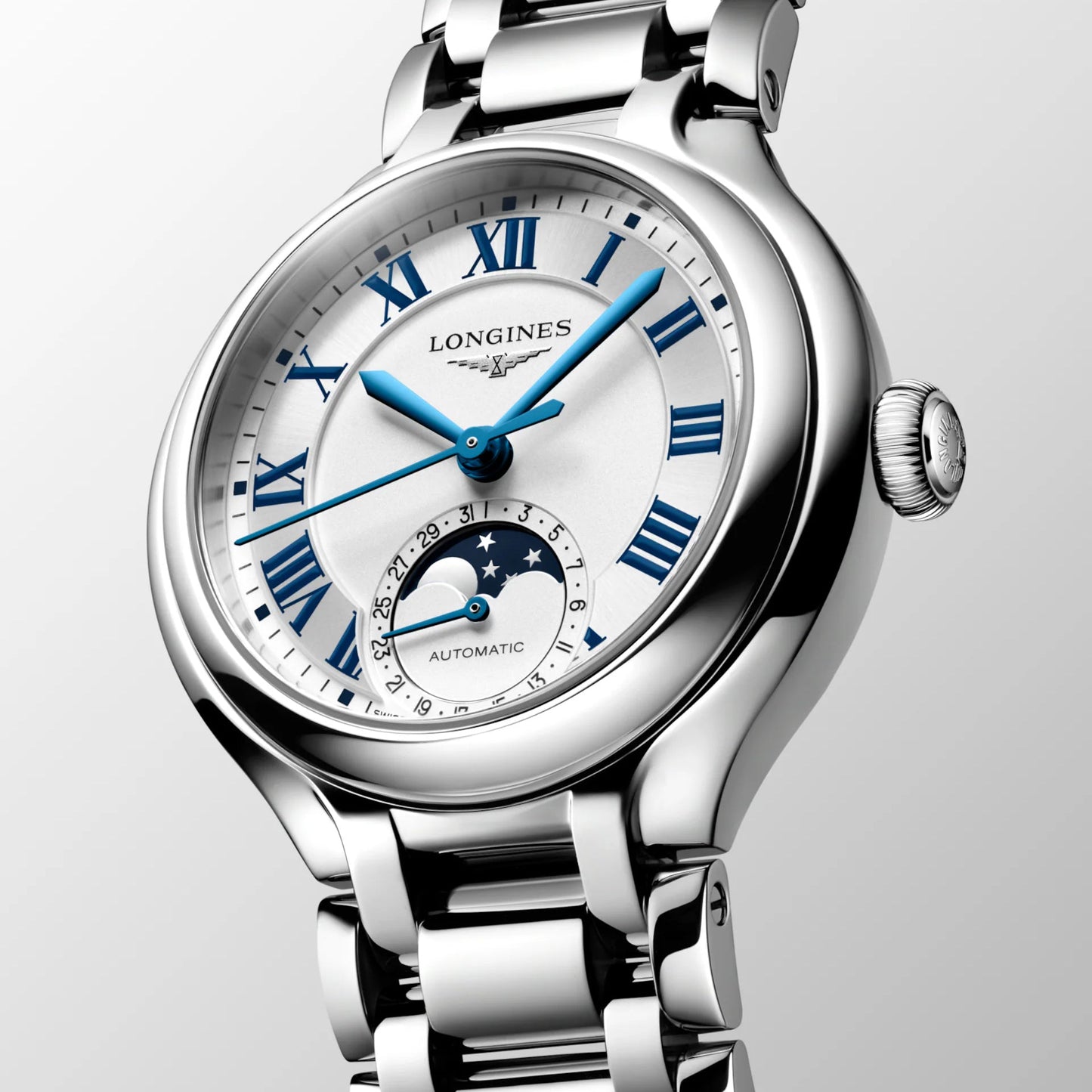 Longines Primaluna Moonphase 34毫米银色自动钢表 L8.126.4.71.6